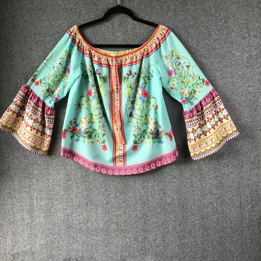 UMGEE USA Floral Bohemian Off the Shoulder Top Blouse‎ Sz. S